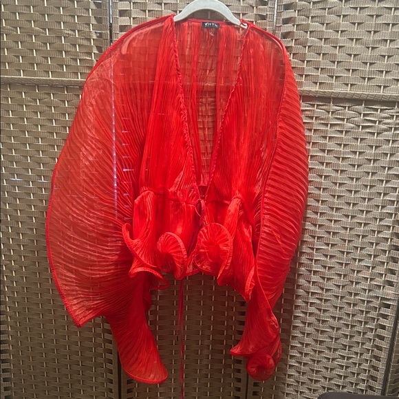 Why Dress Jackets & Blazers - WynneLayers Red Pleated Draped Cape Jacket
